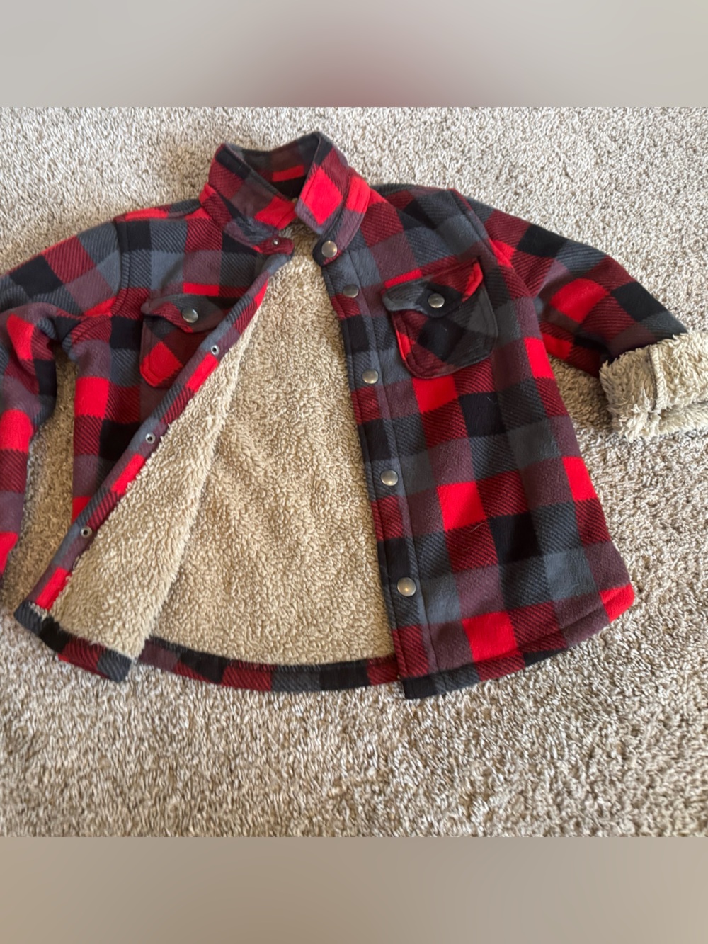 Eddie Bauer Red and Black Buffalo Plaid Sherpa-Lined Puffer Jacket